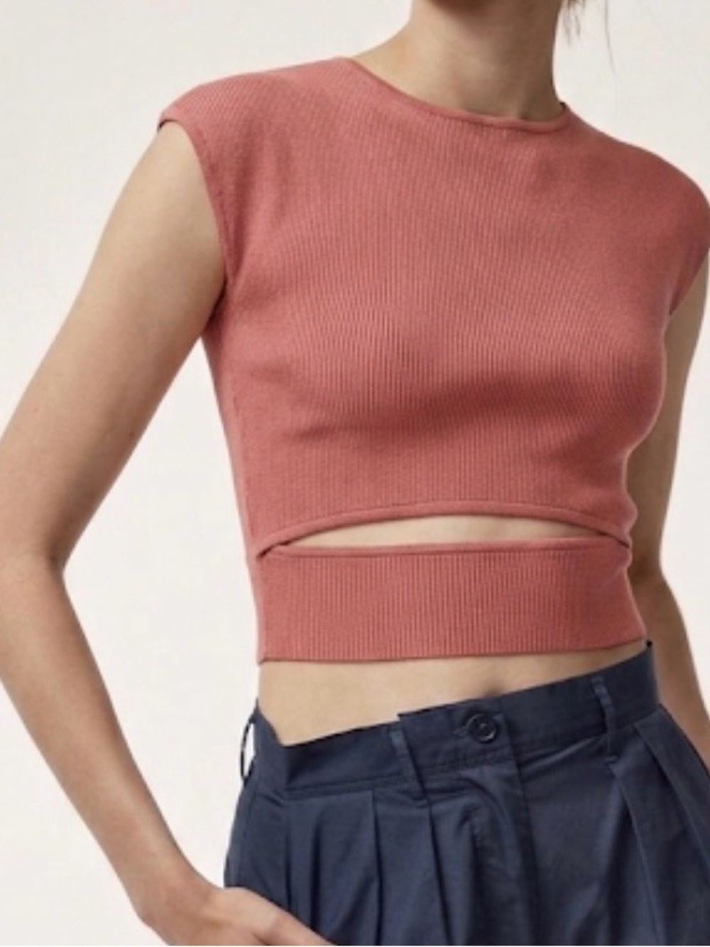 Wilfred Aritzia Yacine Cut-Out Ribbed Top Earthen Red XS Clean Girl Minimalist